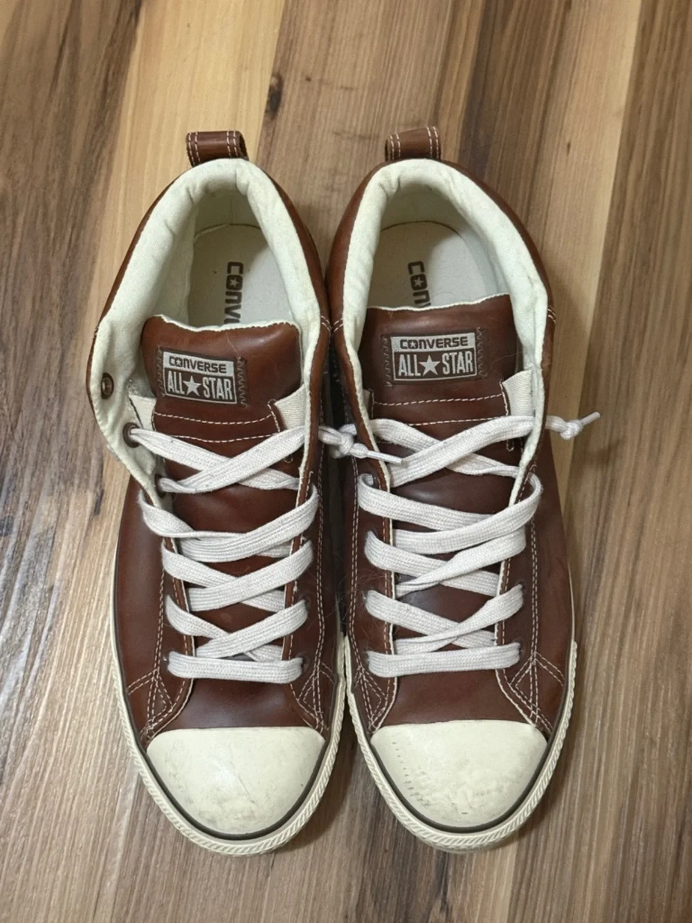 Cool Converse Brown & Cream Leather Mid- Top Sneakers - Picture 1 of 5